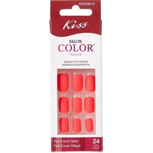 Kiss | Salon Color Red Full Cover Ready To Wear Nails | 24 Pcs