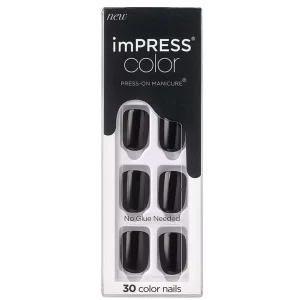 Kiss | ImPress Color Press-On Manicure One-Step Gel Nails All Black | 30 Pcs
